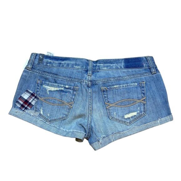 Y2K Abercrombie & Fitch Micro Mini Distressed Patchwork Denim Shorts Size‎ 0 NWT - Picture 2 of 7